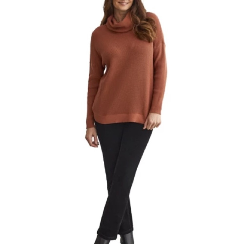 Tribal Pullover Cowl Neck Sweater in burnt orange, Size Small - Picture 6 of 7
